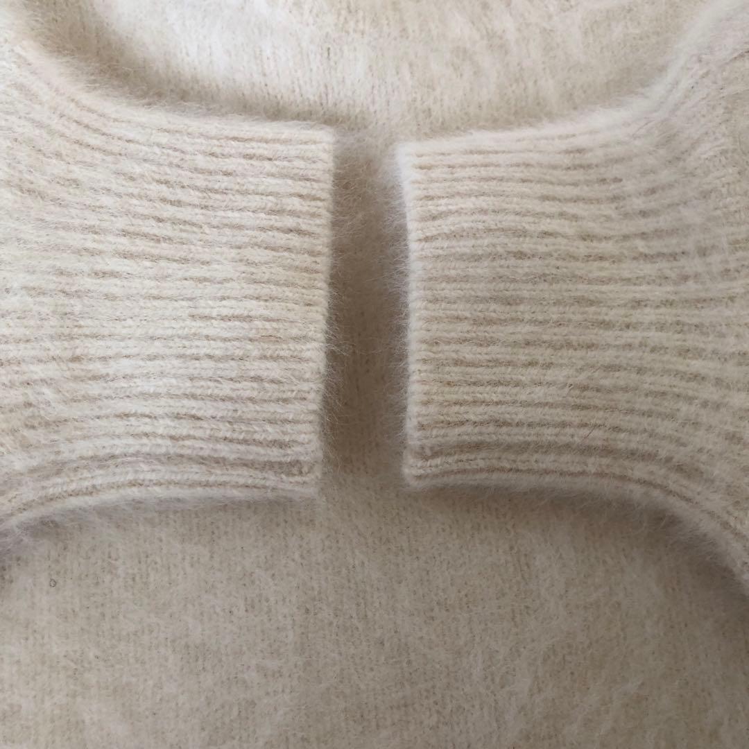 【美品】OHGA ラクーン ニット ホワイト ハイネックファーニット