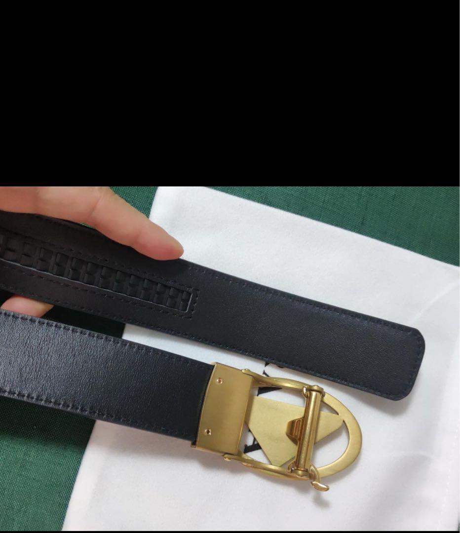 超美品★プラダ/PRADA サフィアーノ三角ロゴベルト　ゴールド金具　95