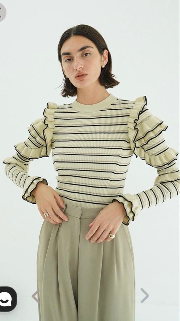 CLANE FRILL SLEEVE KNIT TOPS サイズ1 BORDER