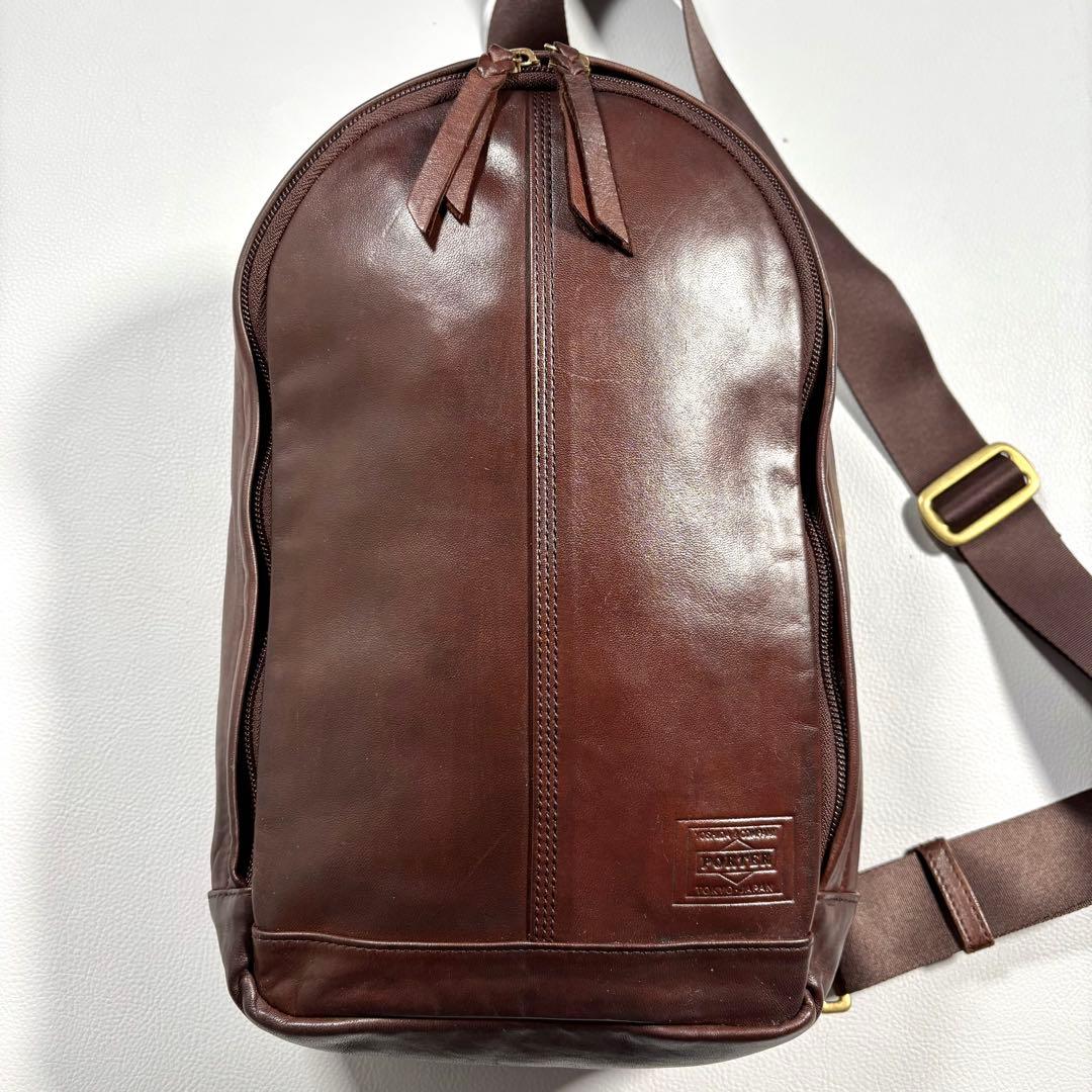 ポーター PORTER フランク スリングショルダーバッグ 馬革 レザー 茶