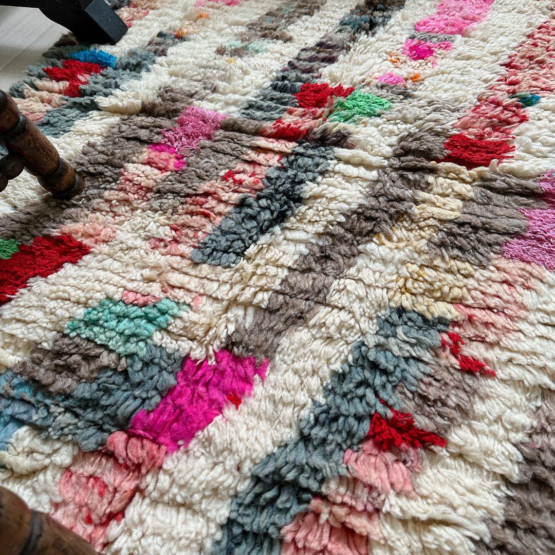 モロッコ製ヴィンテージラグ143 レア マゼンタピンク ミントグリーン ブルー