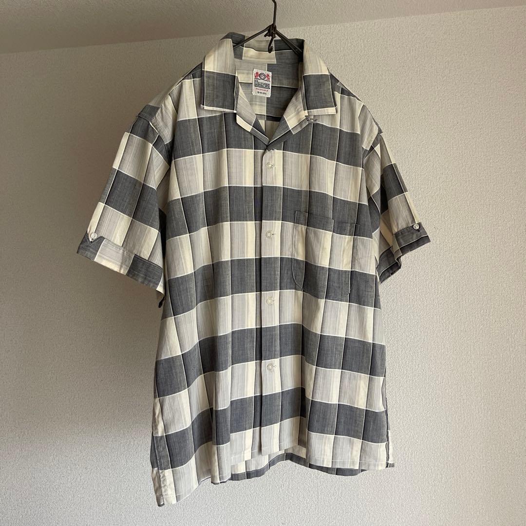 希少50's 60's campus オープンカラーシャツ　コットン　白黒　M