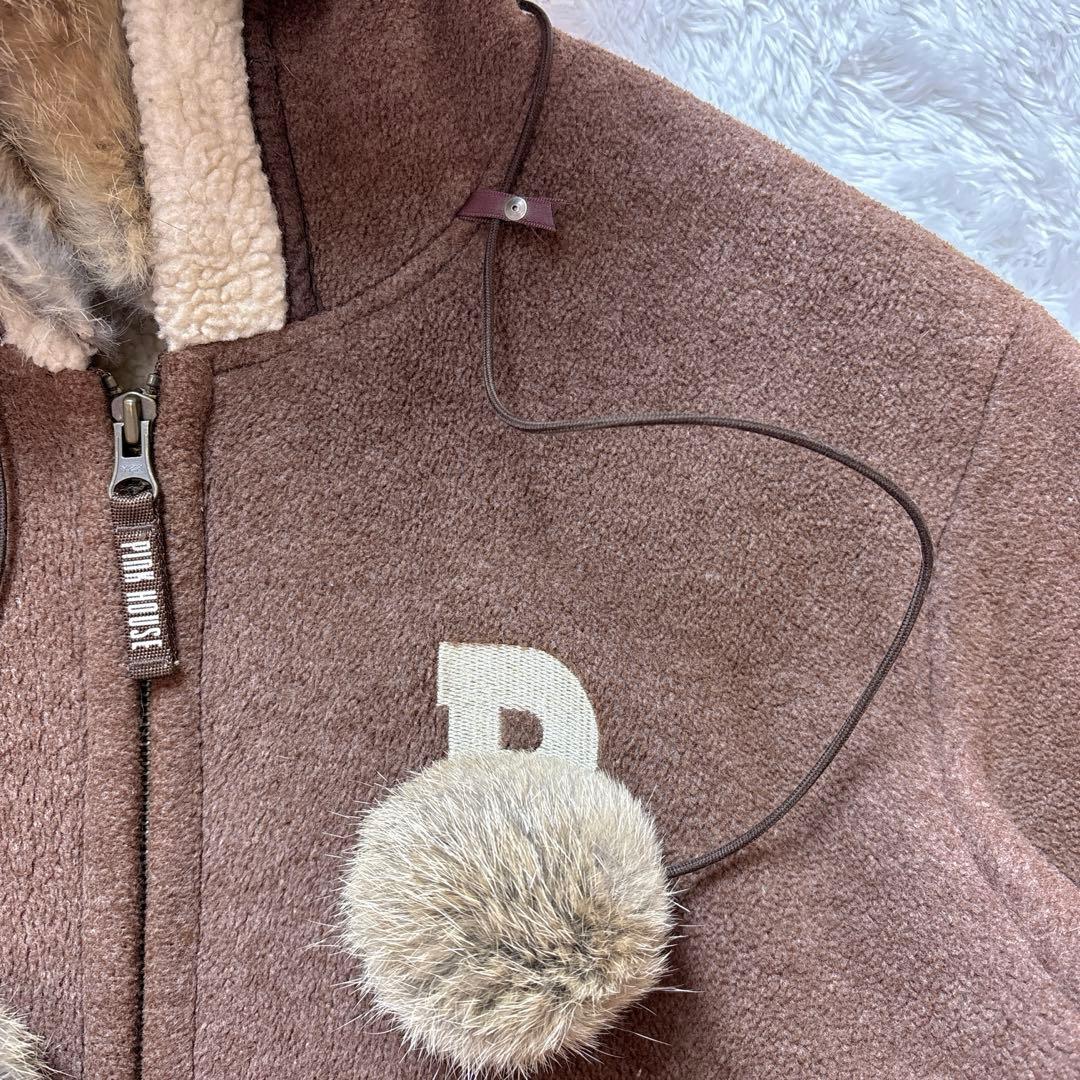 PINKHOUSE ラビットファー ボア フード付き ブラウン ジャケット