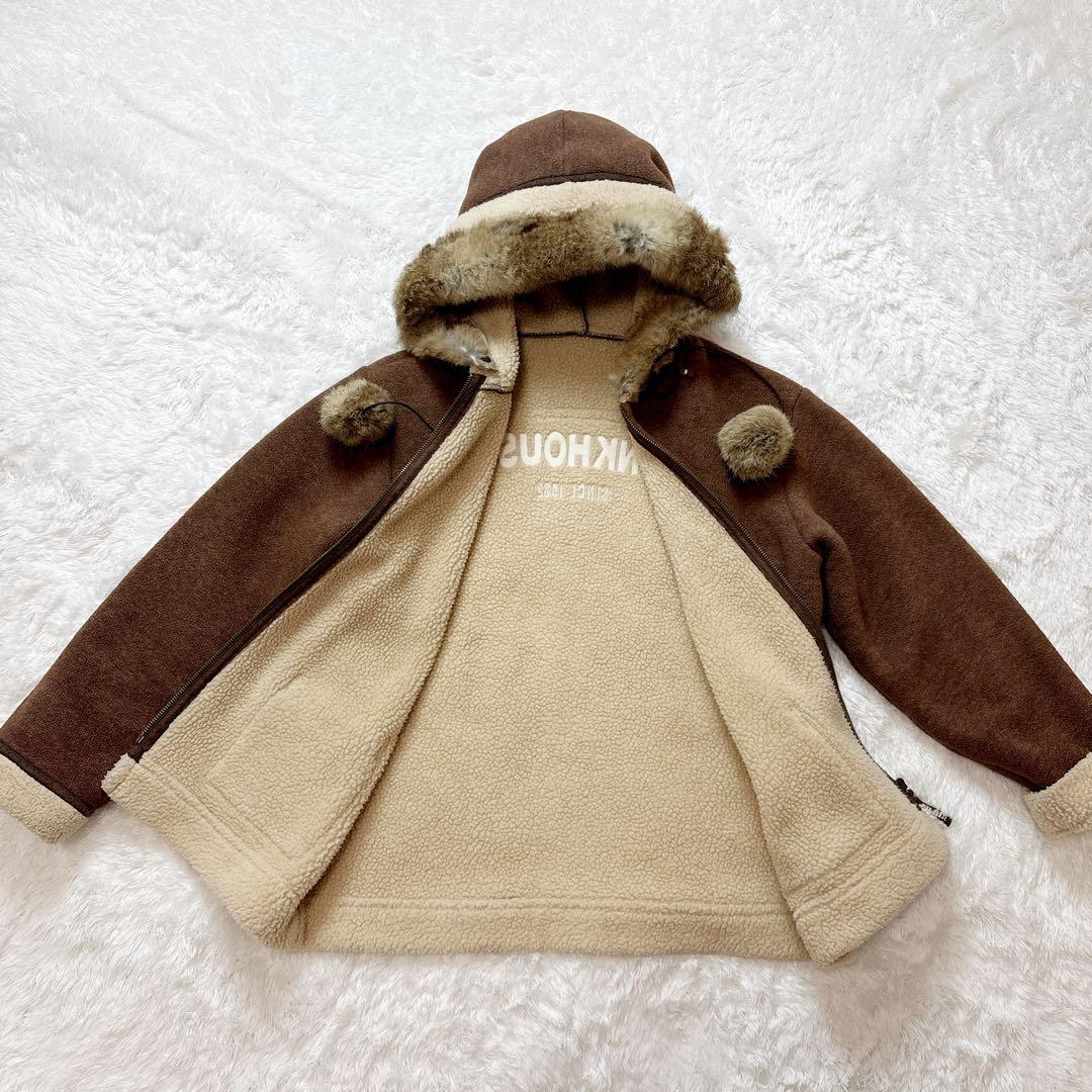 PINKHOUSE ラビットファー ボア フード付き ブラウン ジャケット