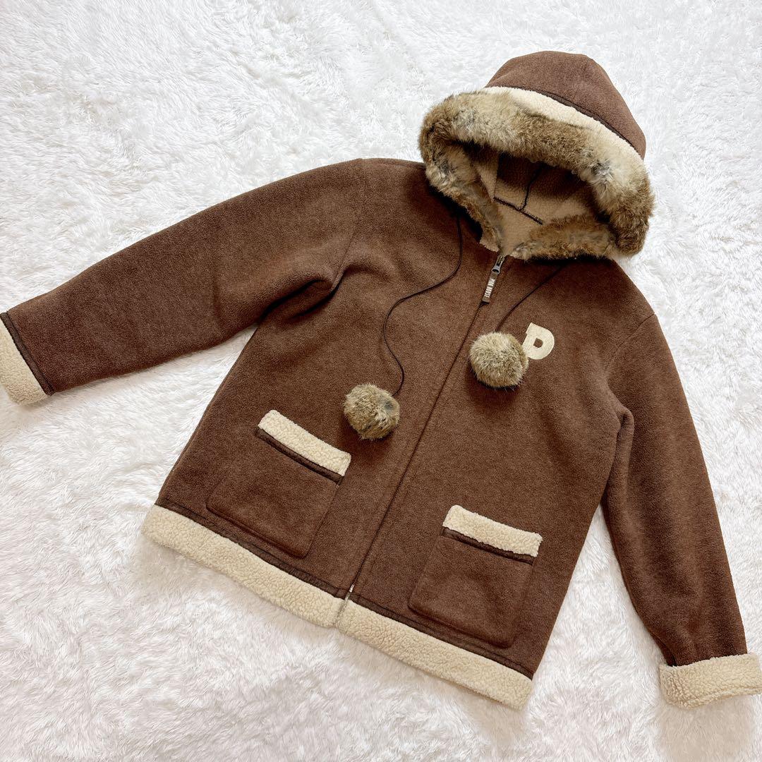 PINKHOUSE ラビットファー ボア フード付き ブラウン ジャケット