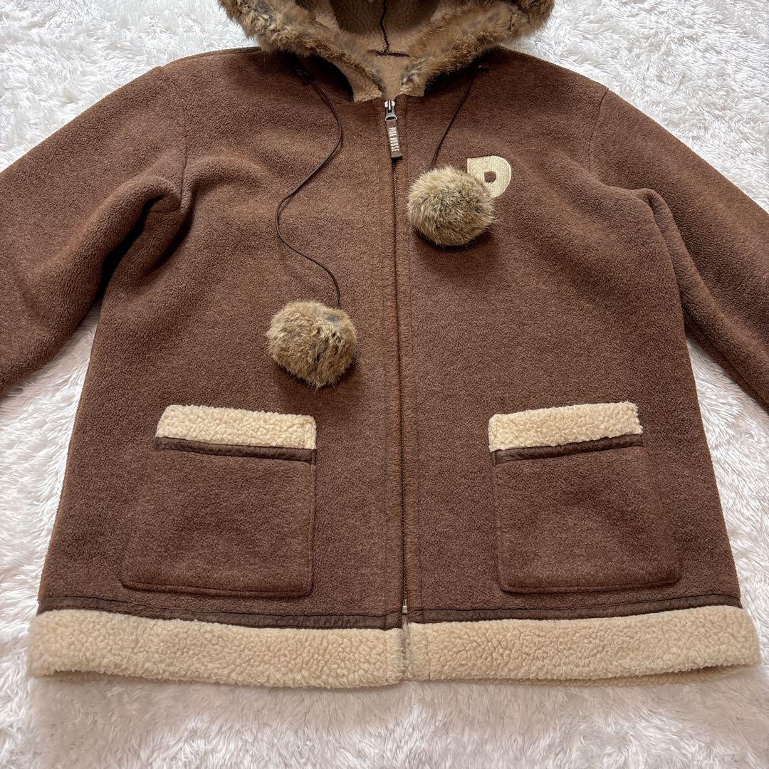 PINKHOUSE ラビットファー ボア フード付き ブラウン ジャケット