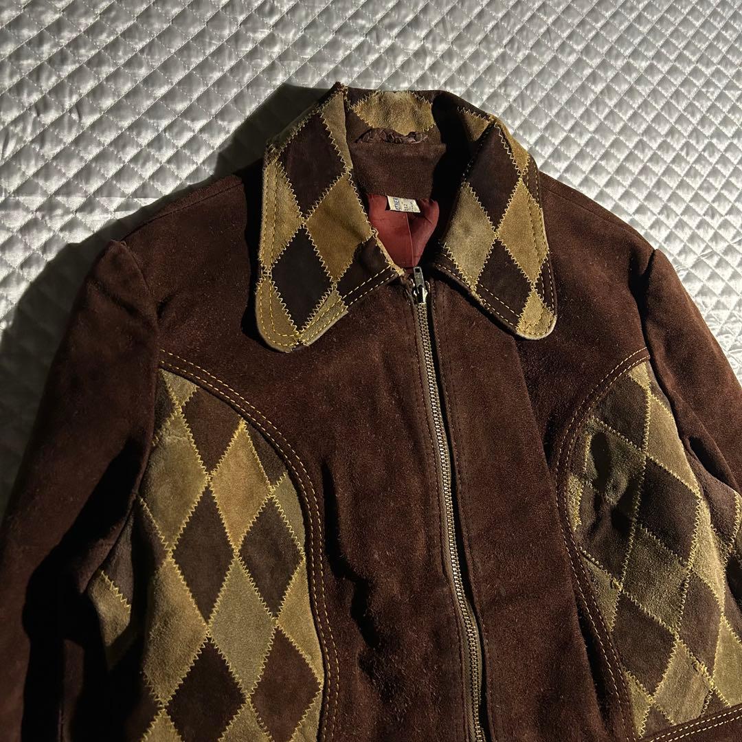 60s~ VINTAGE USA スエードジャケット ハーレクイン ダイヤ 短丈