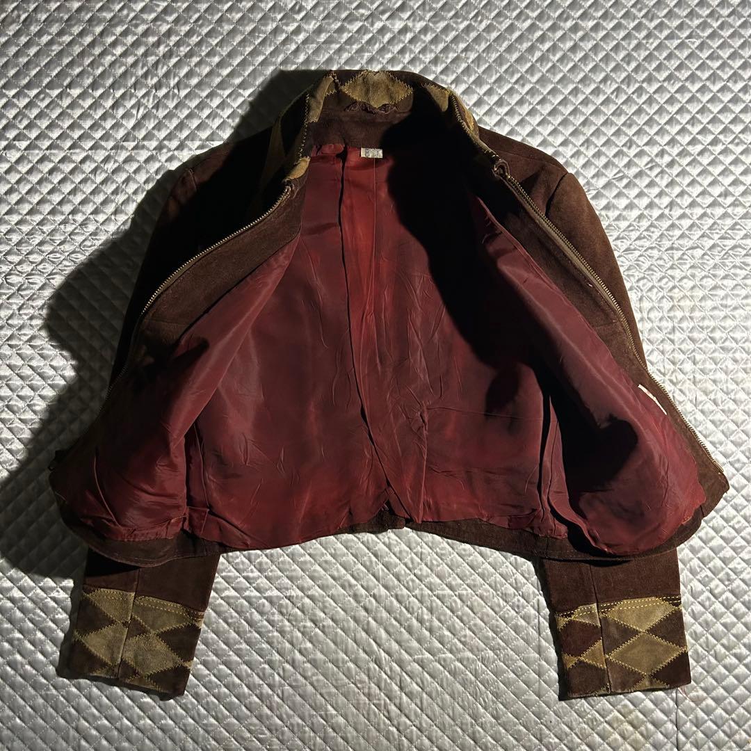 60s~ VINTAGE USA スエードジャケット ハーレクイン ダイヤ 短丈