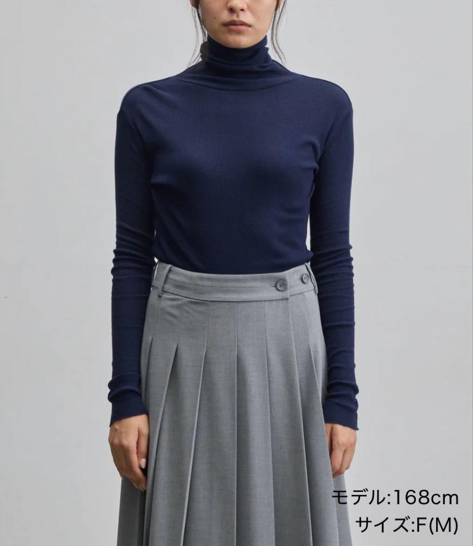 新品 SOEJU カシミヤ混タートルネックカットソー リブニット ネイビーL