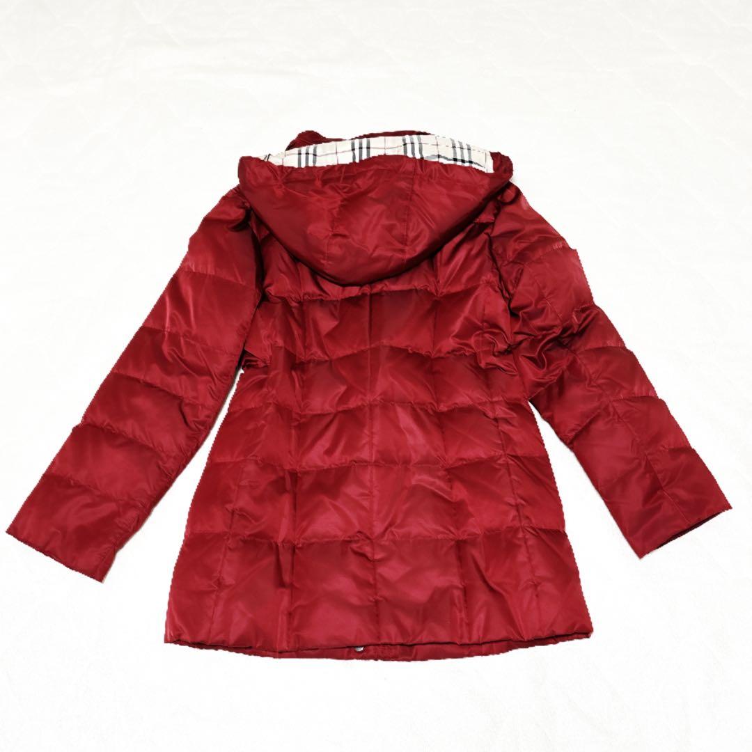 新品級 バーバリーロンドン ダウン ノバチェック 総柄 フード 赤 M 三陽商会