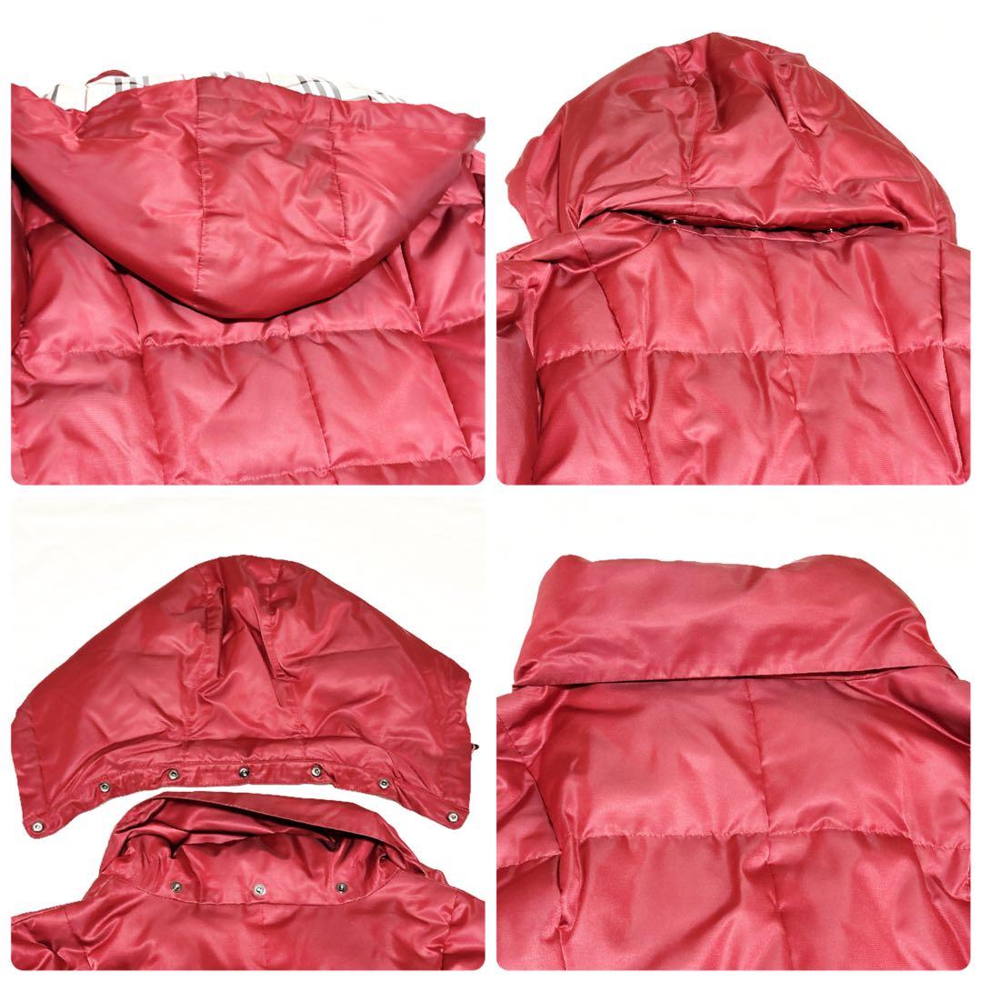 新品級 バーバリーロンドン ダウン ノバチェック 総柄 フード 赤 M 三陽商会