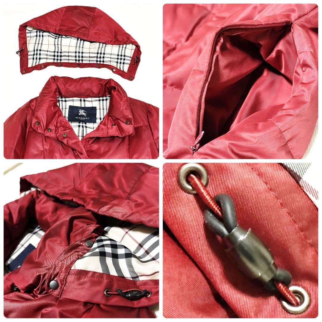 新品級 バーバリーロンドン ダウン ノバチェック 総柄 フード 赤 M 三陽商会