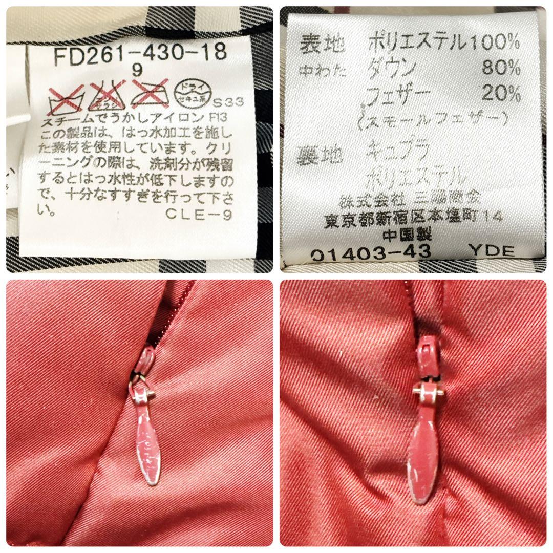 新品級 バーバリーロンドン ダウン ノバチェック 総柄 フード 赤 M 三陽商会