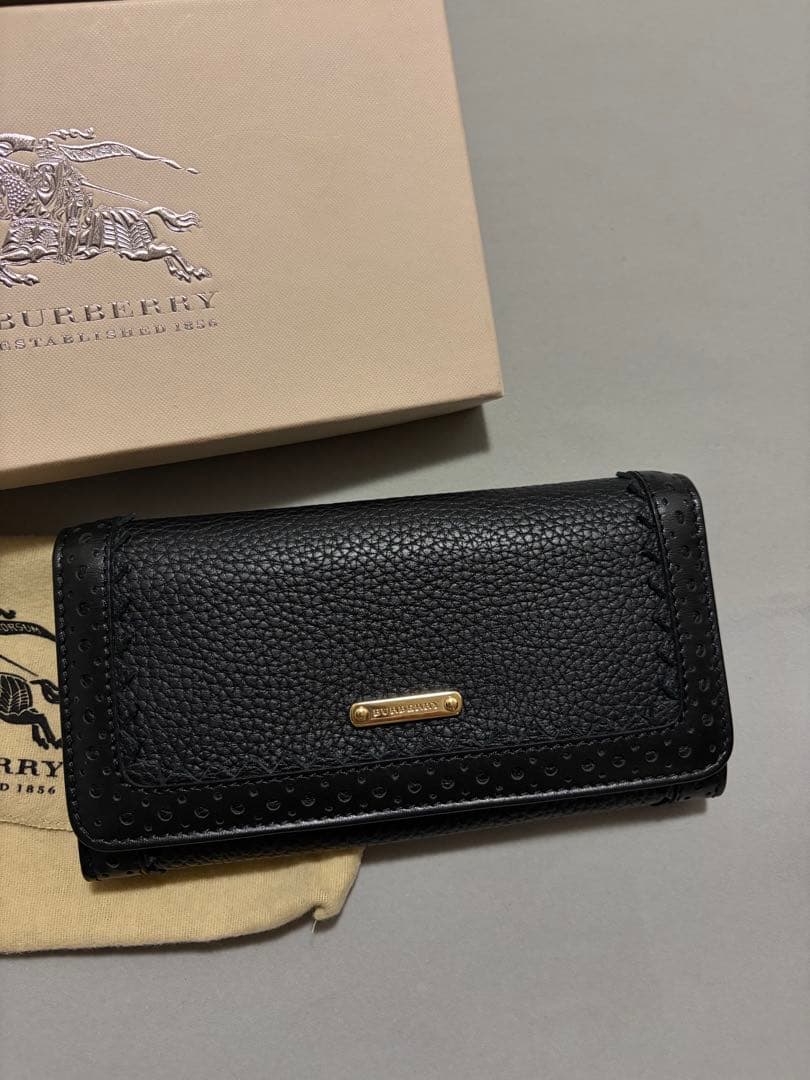 箱，保存袋付き！バーバリー 長財布 ブラック レザー BURBERRY