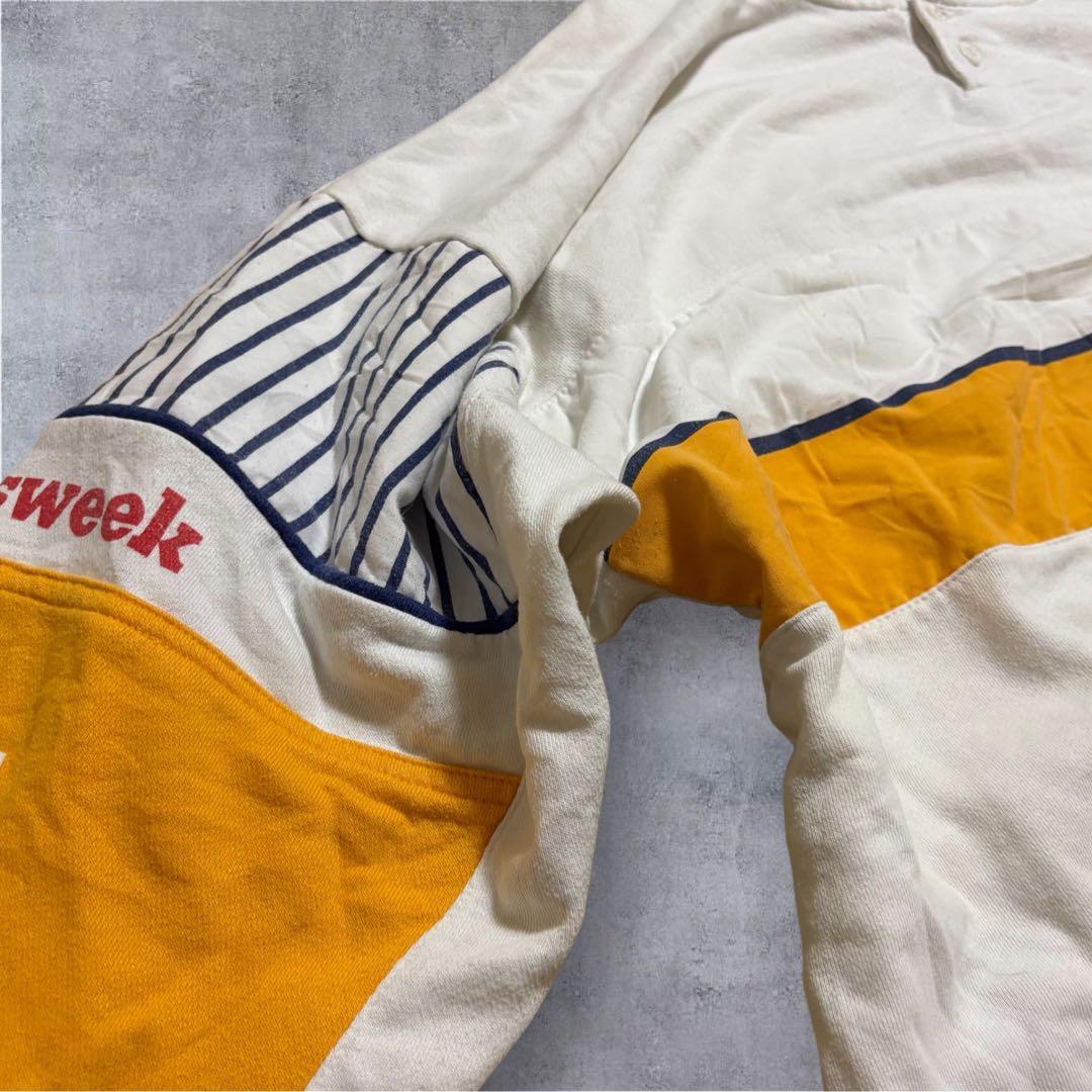 【M24】80-90s adidasヘンリーネックスウェット白×バターイエロー