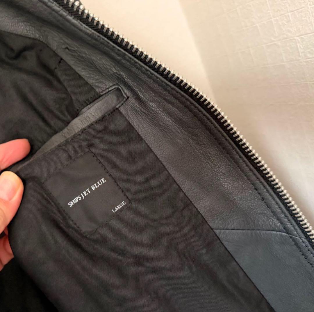 SHIPS JET BLUEシップス シンプルなリアルレザーjkt.L極美