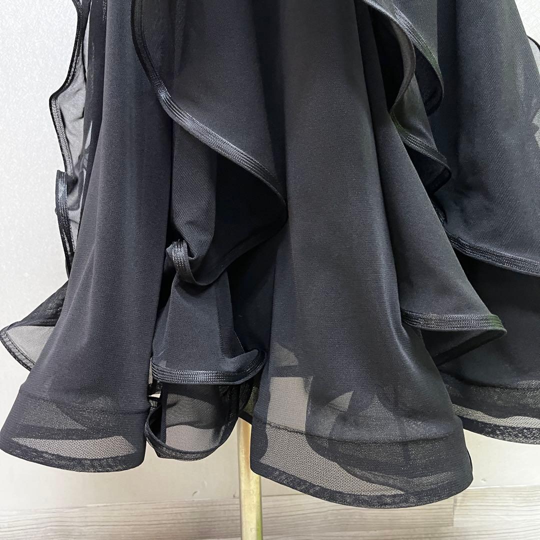新品 社交ダンス スカート ブラック 縦フリル パーティ 発表会 デモ