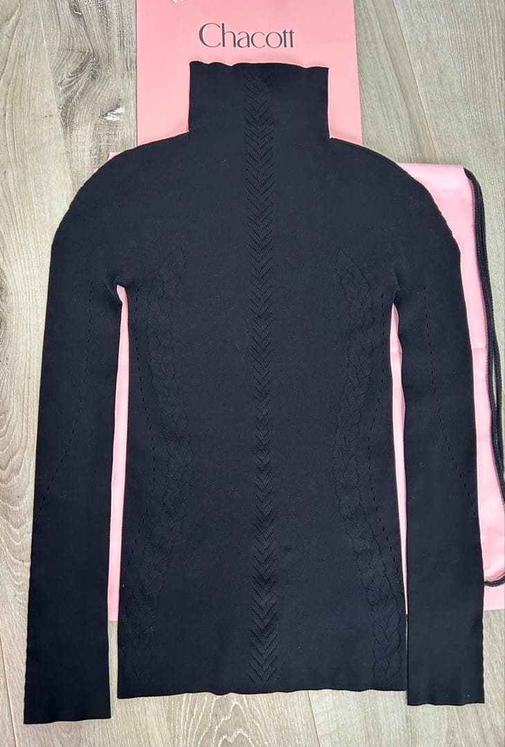 チャコット　ノーソーイングニット　ヘリンボーンハイネックニットトップ