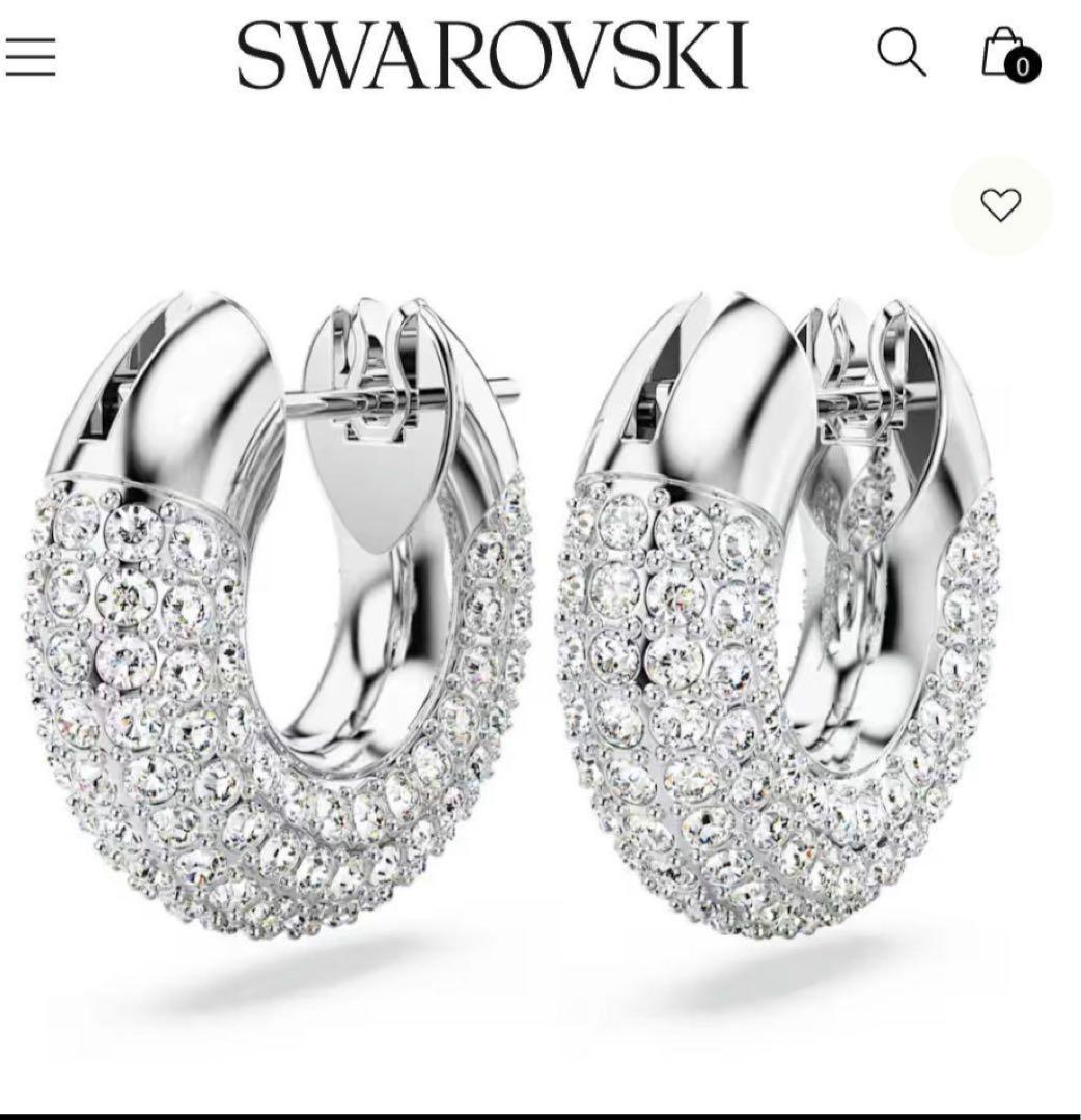 美品　スワロフスキー　フープピアス