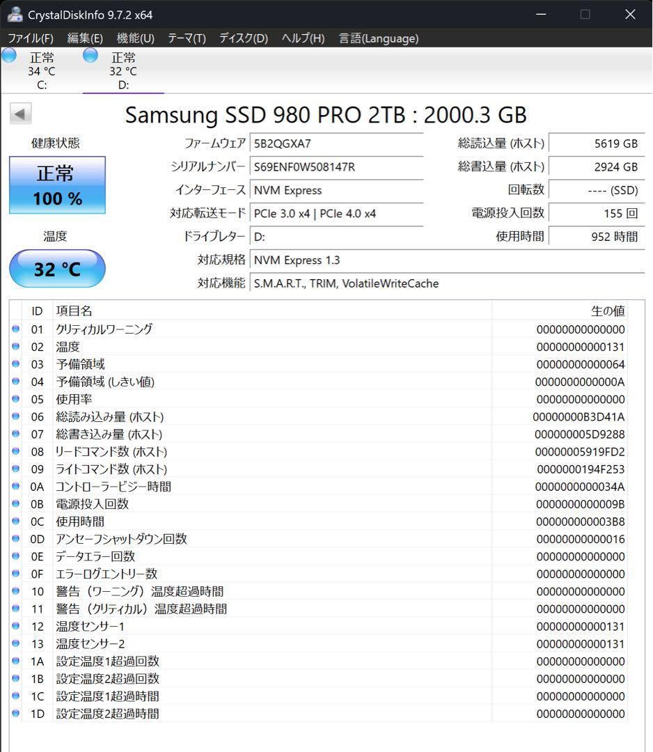 Samsung 980 Pro 2TB SSD エンクロージャーセット