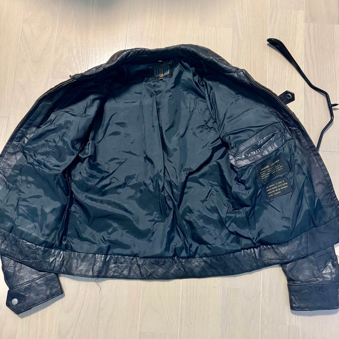 70s ブラックレザーライダースパッチワークシングル