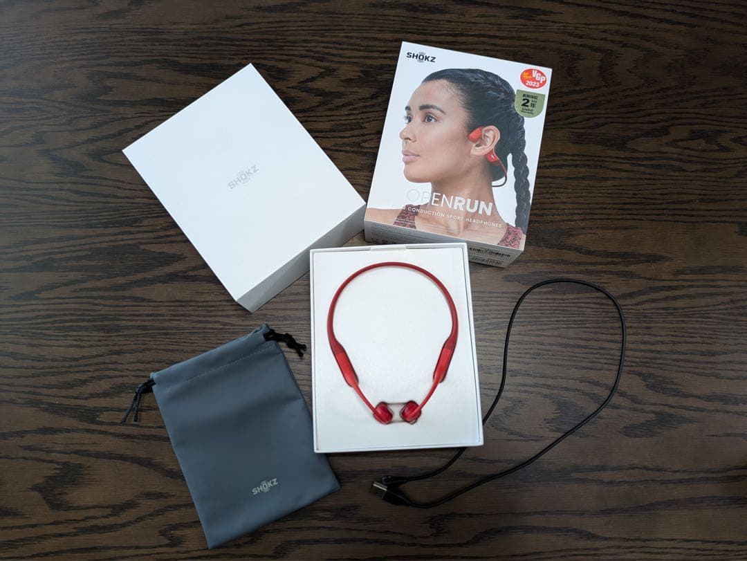SHOKZ OPENRUN 赤 Black 骨伝導イヤホン　美品　S803