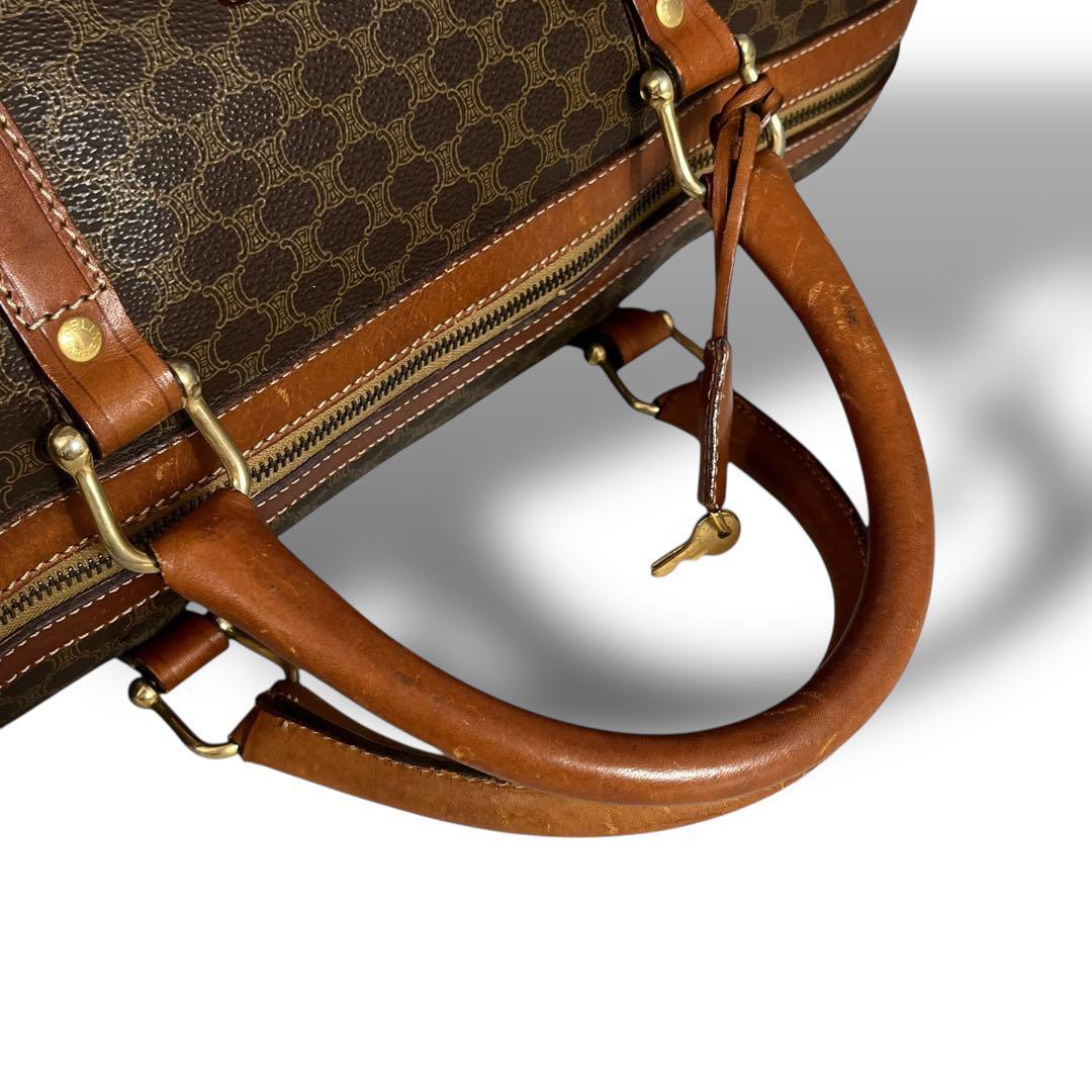 CELINEセリーヌ★マカダム柄 ボストンバッグ PVC レザー 鍵 ブラウン