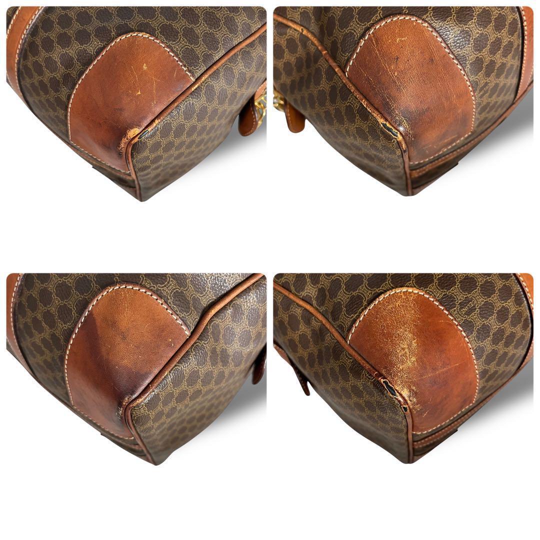 CELINEセリーヌ★マカダム柄 ボストンバッグ PVC レザー 鍵 ブラウン