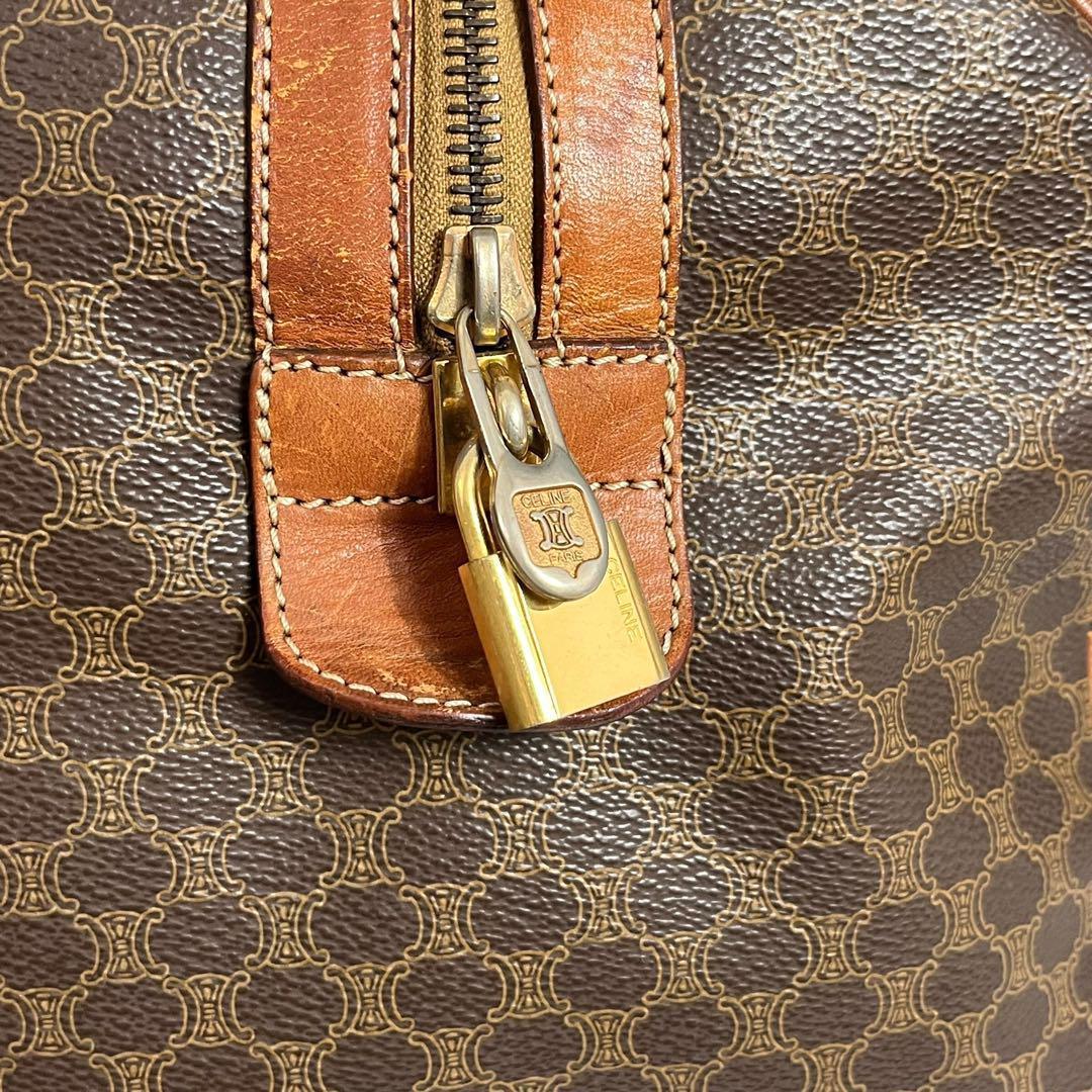 CELINEセリーヌ★マカダム柄 ボストンバッグ PVC レザー 鍵 ブラウン