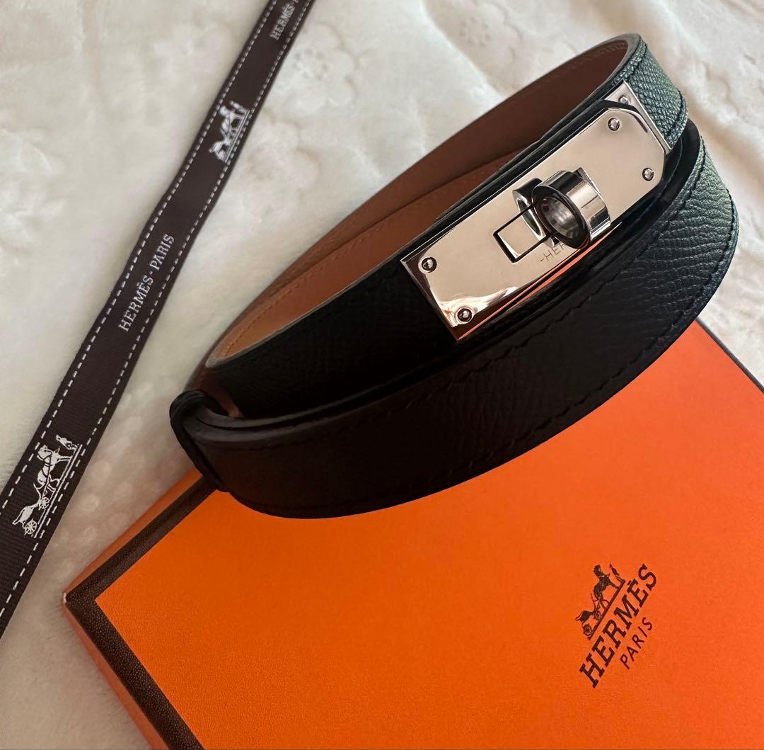 HERMÈS 黒×シルバー レザーベルトC 刻印