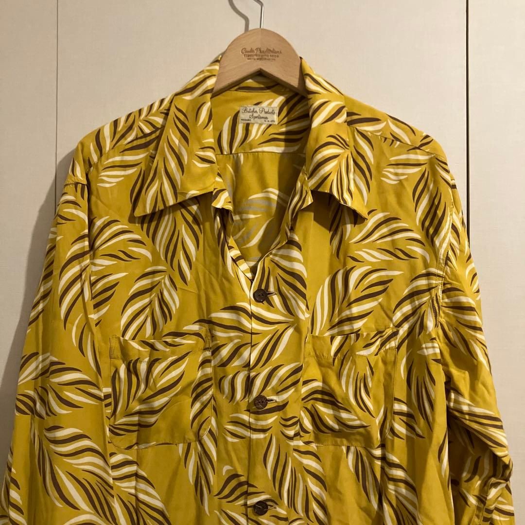 Butcher Products ハワイアンシャツ XL マスタード×リーフ柄