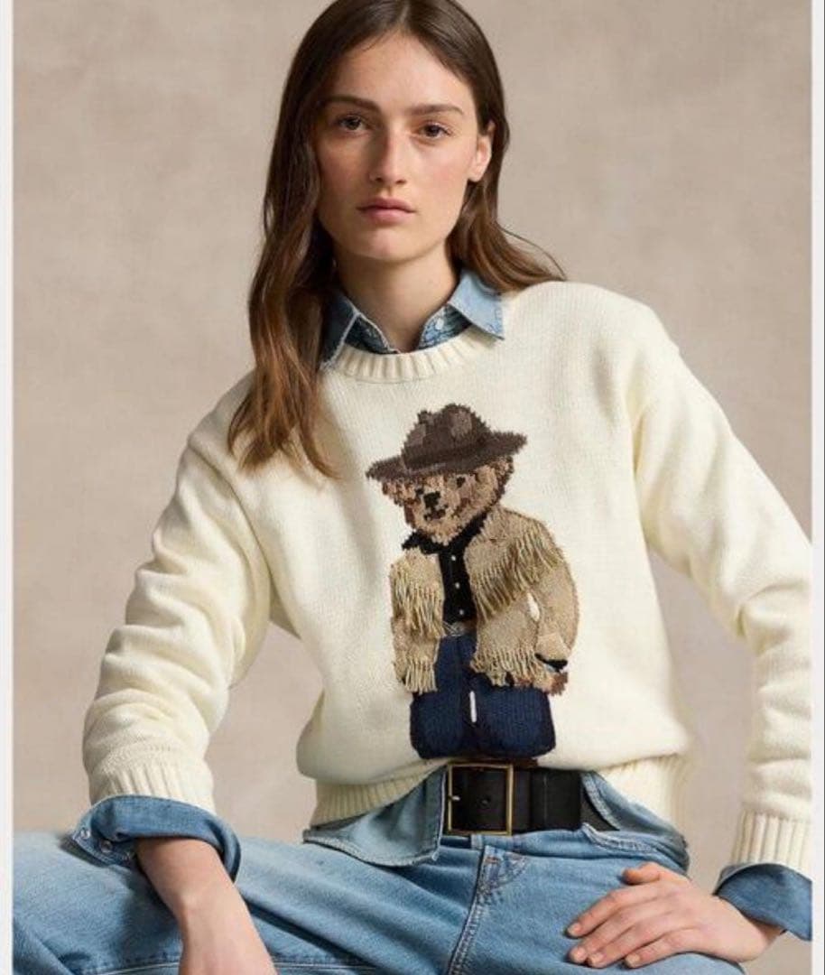 ラルフローレン　カウボーイ　フリンジ　ホワイト　ニット　sizeM