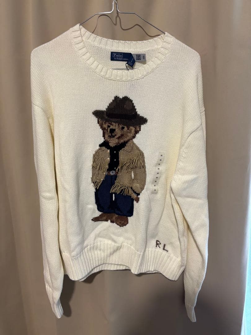 ラルフローレン　カウボーイ　フリンジ　ホワイト　ニット　sizeM