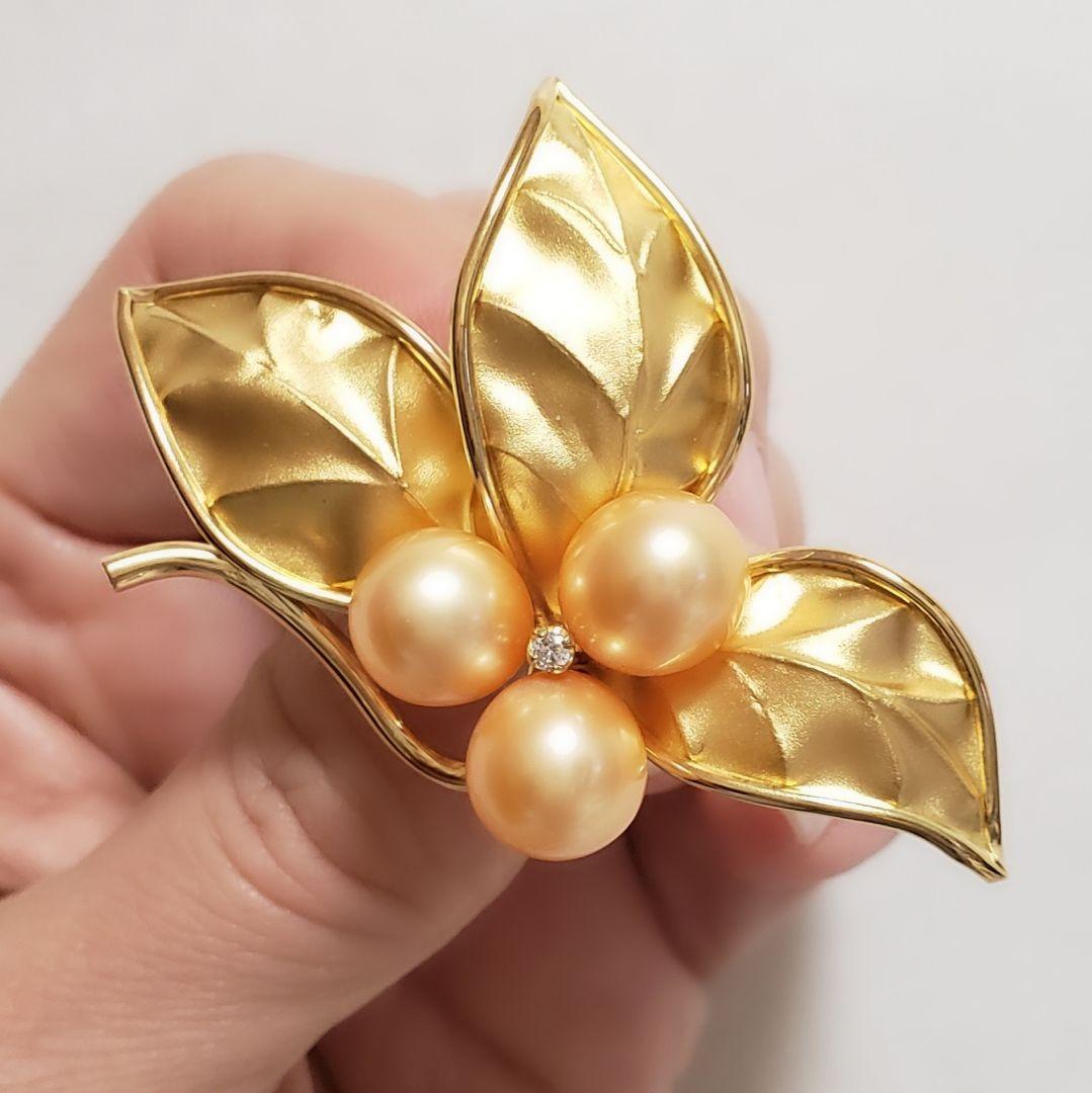 SALE レア 純金 K18ブローチ 切り回し淡水パール手造り テッポウ金具