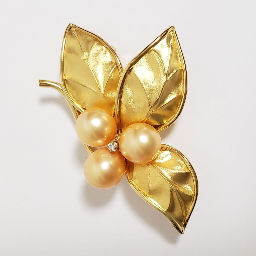 SALE レア 純金 K18ブローチ 切り回し淡水パール手造り テッポウ金具