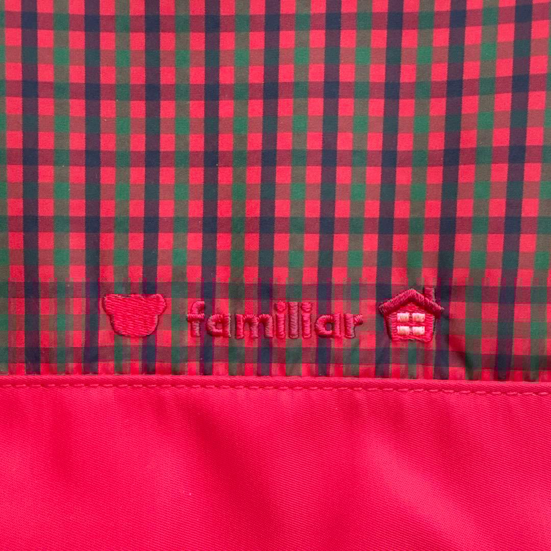 familiarファミリア トートバッグ レッスンバック　赤チェック　ファスナー