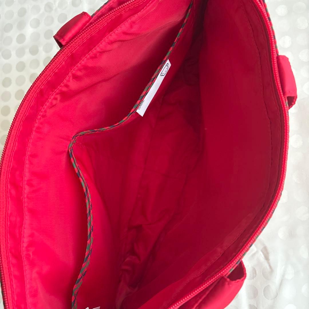 familiarファミリア トートバッグ レッスンバック　赤チェック　ファスナー