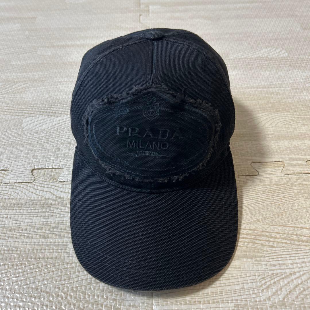 prada ロゴキャップ　コットン　ブラック
