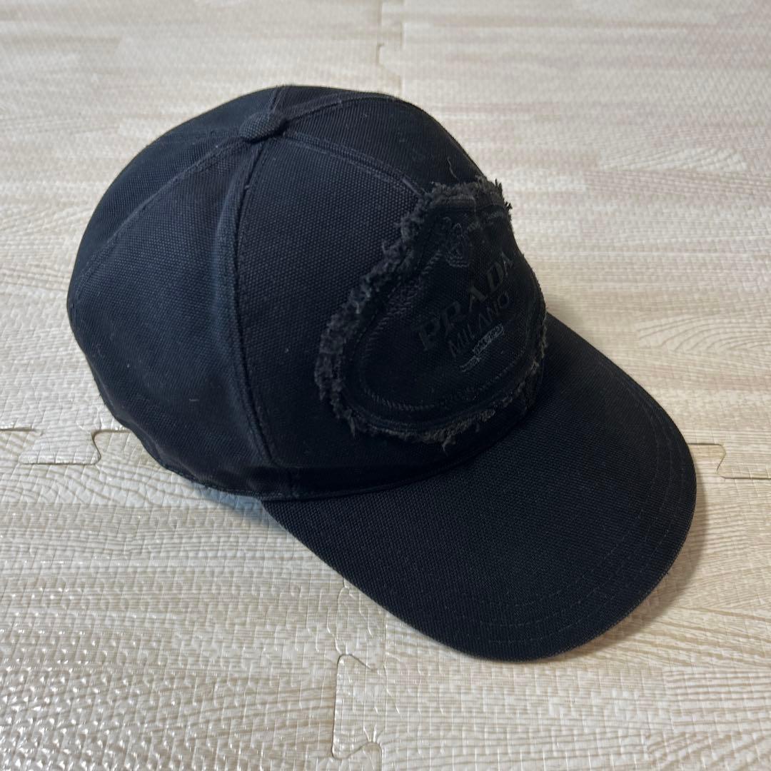 prada ロゴキャップ　コットン　ブラック
