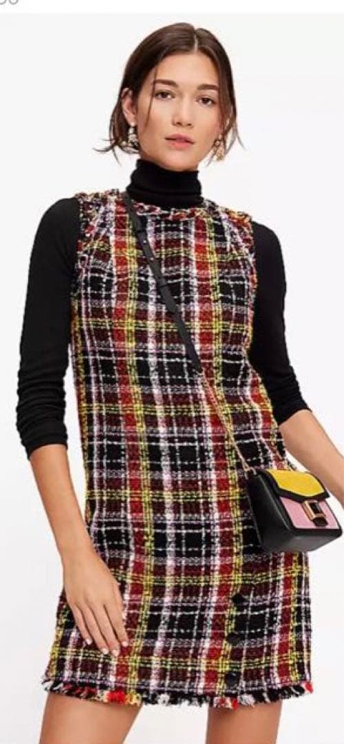 ケイトスペード美品 アートプラッドツイードドレス（サイズ0）