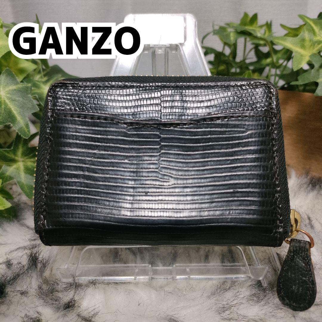 GANZO ケース ブラック ラウンド ガンゾ カードケース 黒 リザード