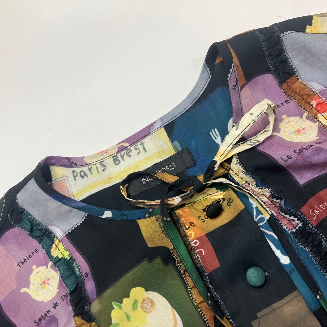 【試着のみ】インゲボルグ 黒 スイーツ柄 ポリブラウス/2025年 秋