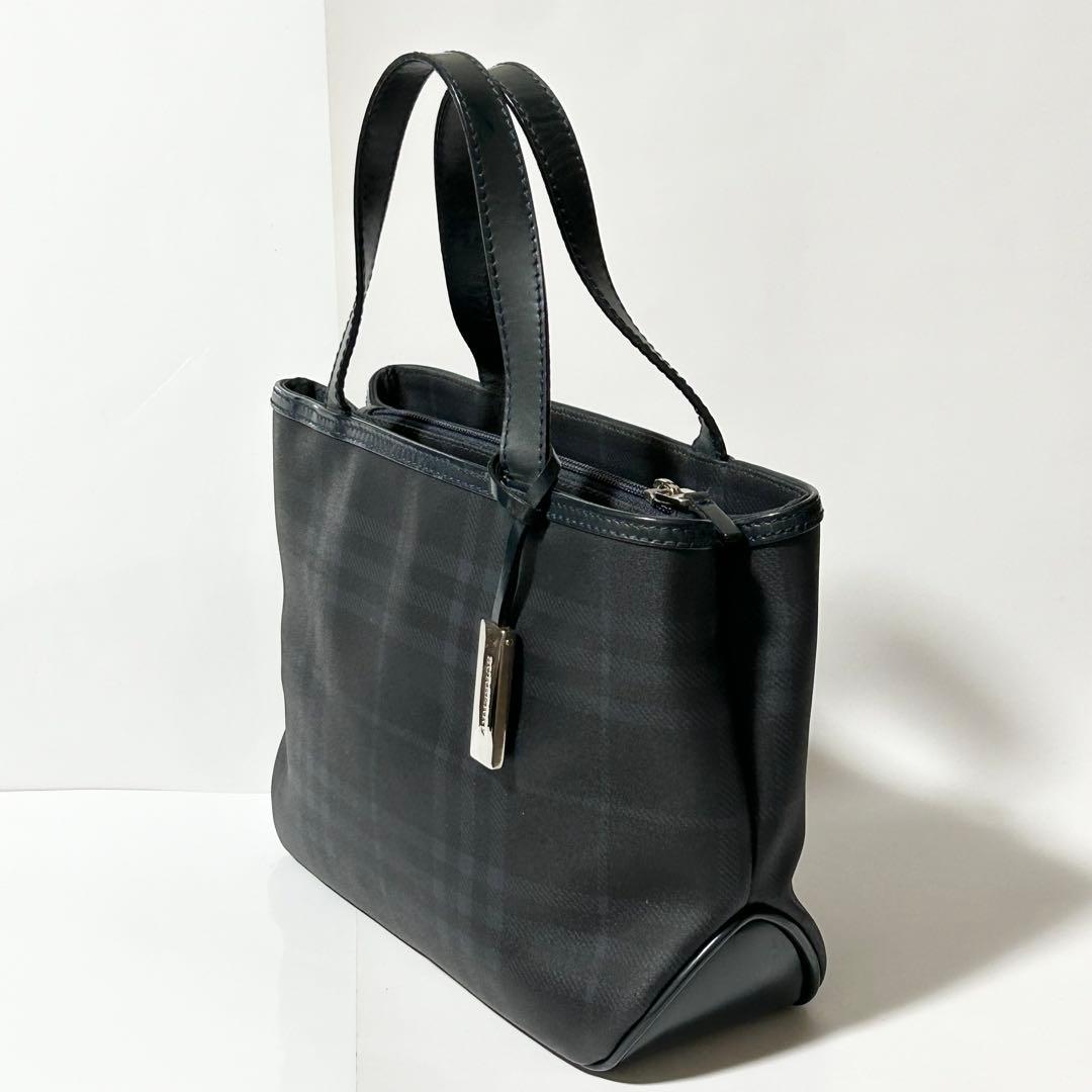 バーバリー ノバチェック PVC レザー ハンドバッグ トートバッグ ネイビー