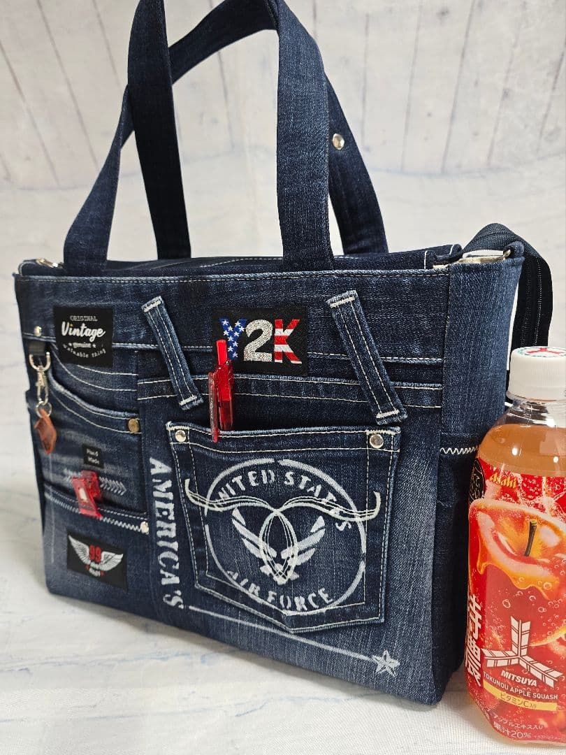 大きめ デニムリメイクバッグ ファスナー ＆ カジュアルサコッシュ 2点