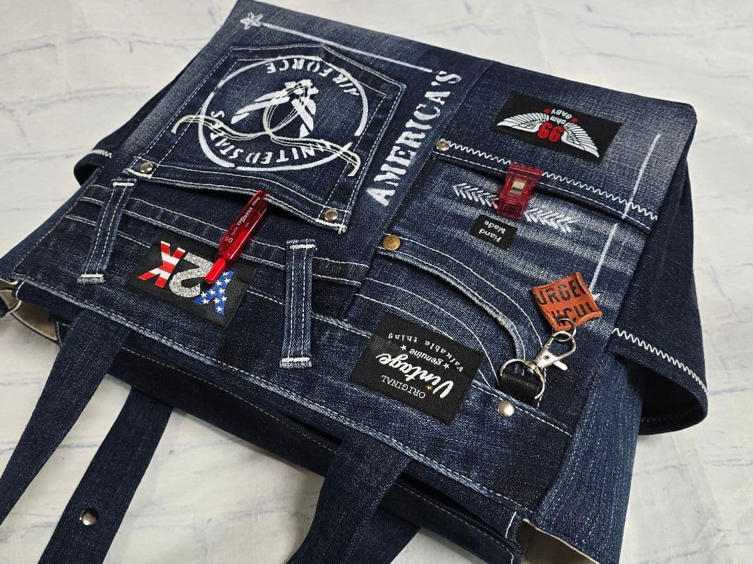 大きめ デニムリメイクバッグ ファスナー ＆ カジュアルサコッシュ 2点