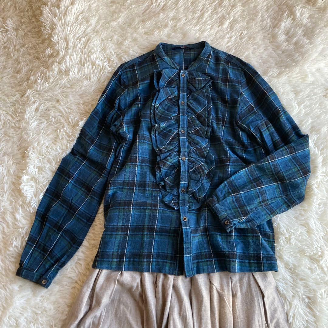 45R フォーティーファイブアール　フリル　ブラウス　チェック柄 サイズ2