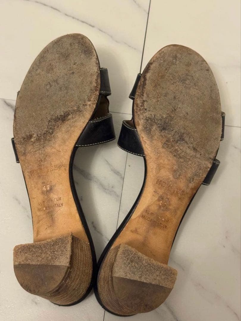 HERMES オアジス ミュール サンダル36レザー ブラック エルメス