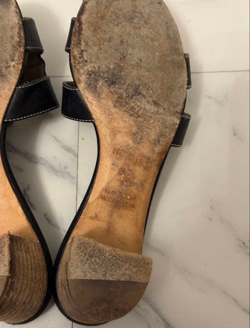 HERMES オアジス ミュール サンダル36レザー ブラック エルメス