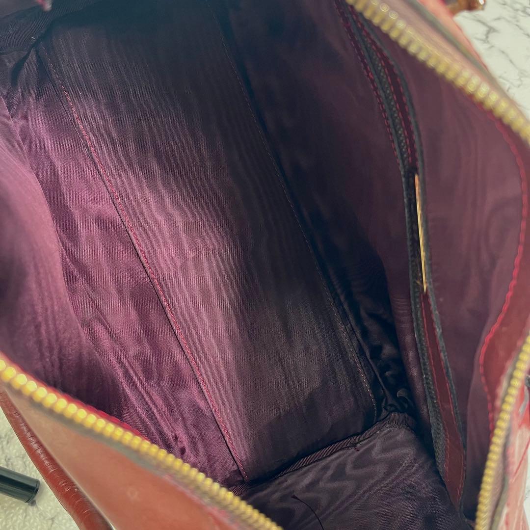 カルティエ ハンドバッグ ミニボストンバッグ レザー　ボルドー