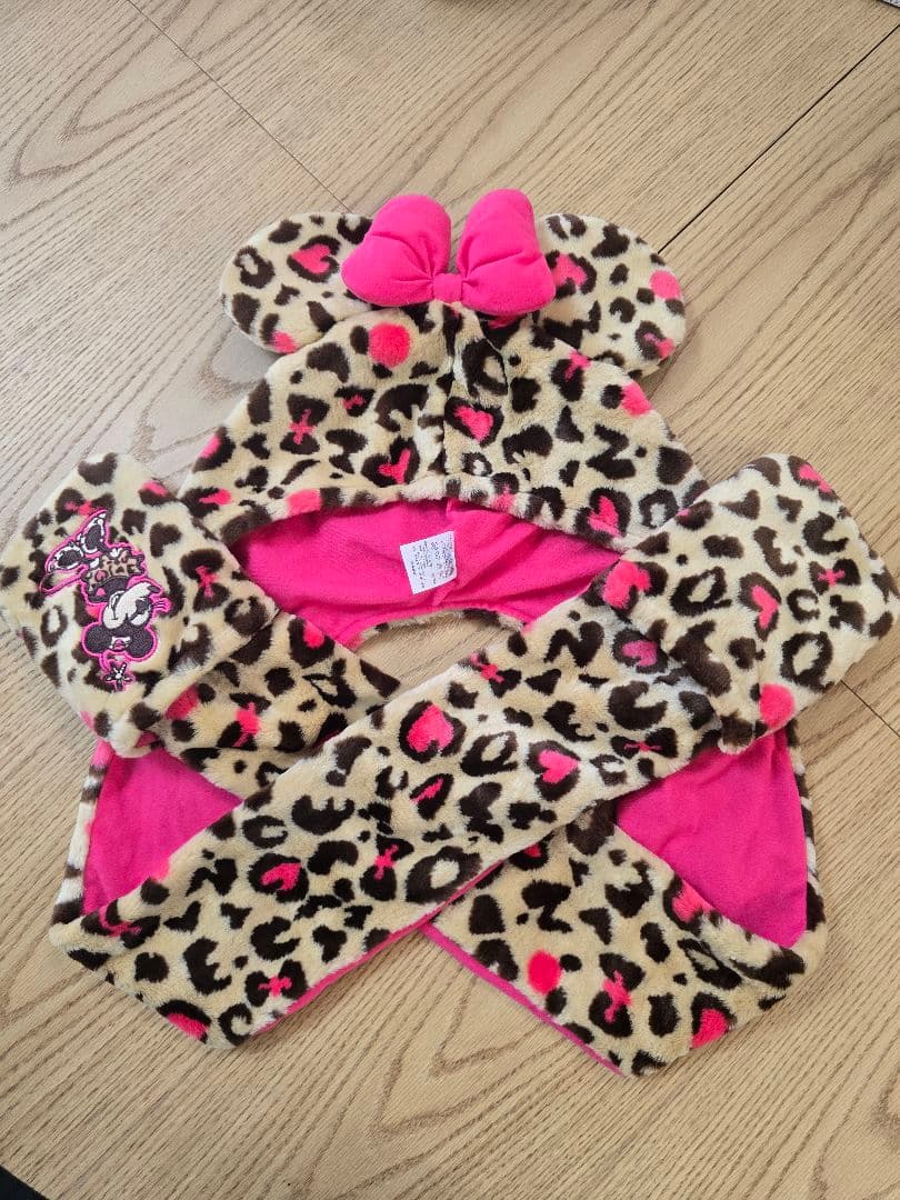 ☆こ☆ ディズニー ミニーちゃん ヒョウ柄 マフラーファンキャップ